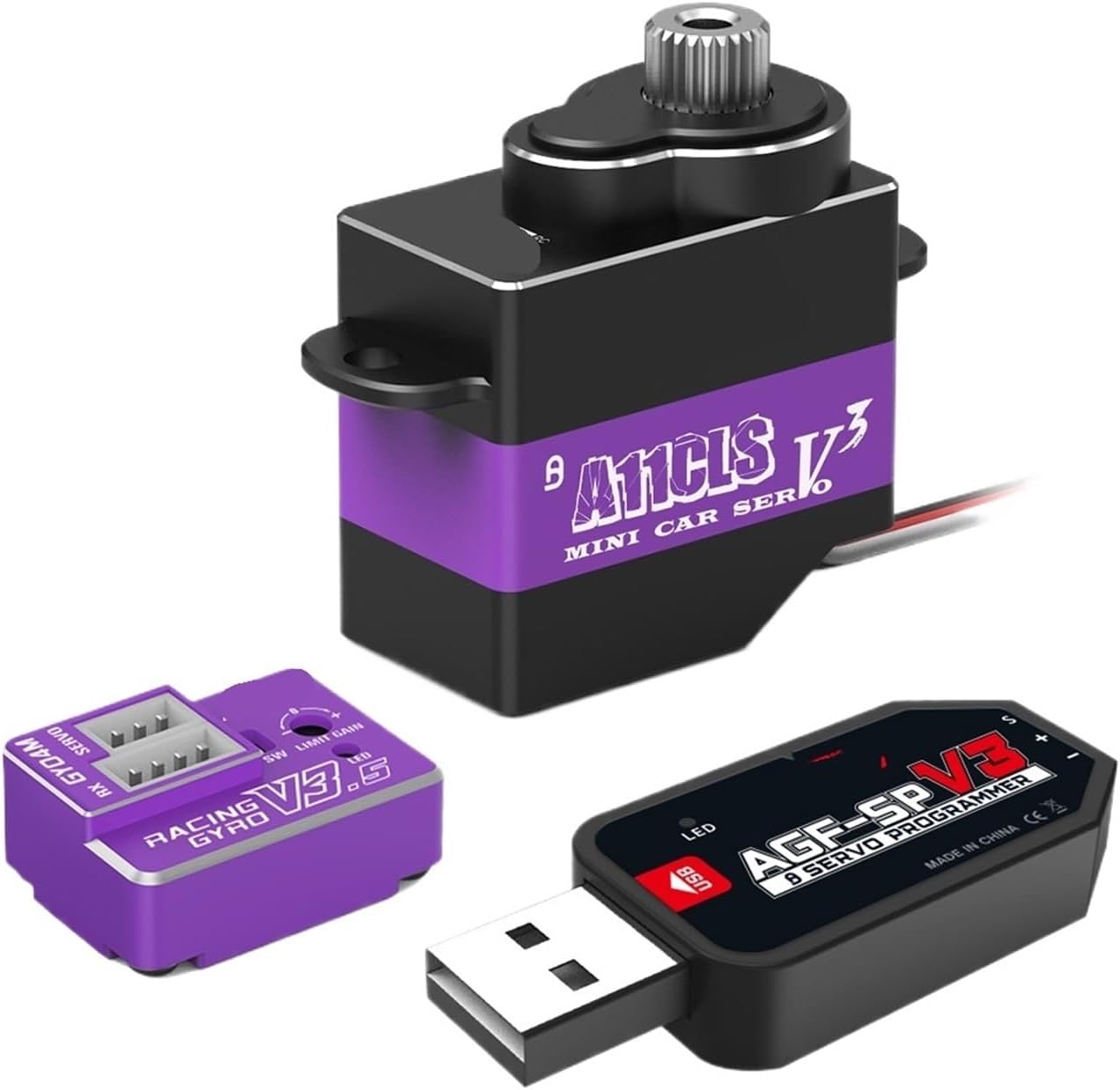 A11CLS V3 Racing Drift Kit Gyro Programmable Servo Overdrive 1.4KG Servo for 1/28 1/24 1/18 RC(JST Combo)