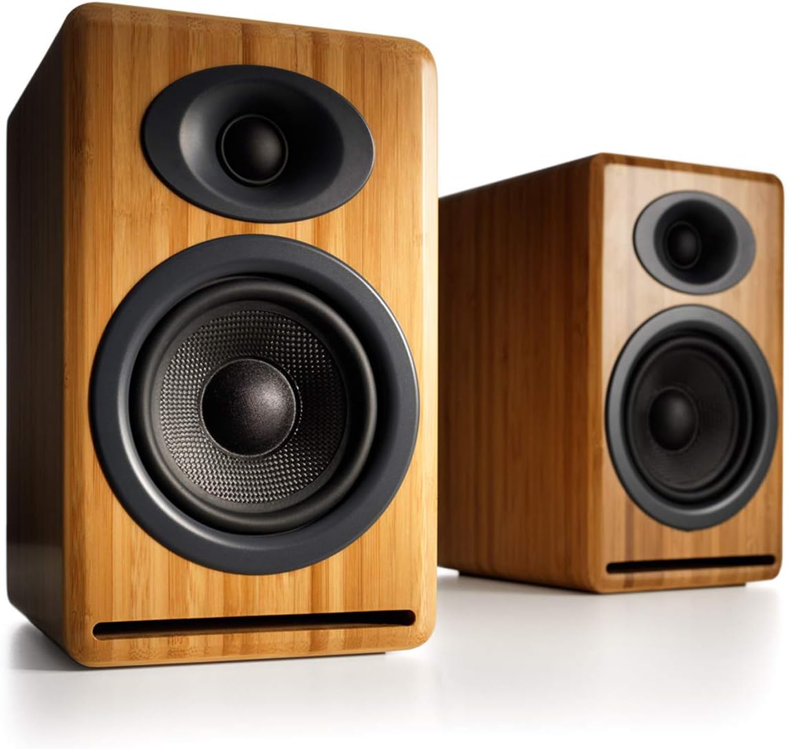 Audioengine P4 Bamboo Passive Bookshelf Speakers with N22 100 Watt Bluetooth Desktop Amplifier