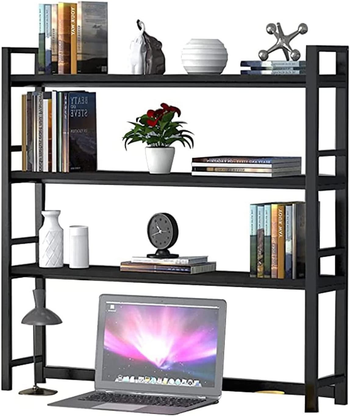 Desktop bookshelf Desktop Bookshelf Organization Rack - Desktop Bookcase, 3 Tier Office Storage Rack, Multipurpose Wood Countertop Hutch Bookshelf, Adjustable Display Organizer Shelf, For Dorm Offic
