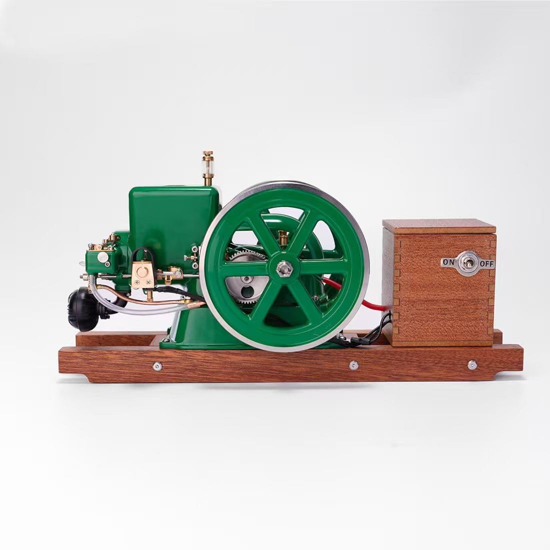 Retrol & OKMO Z01 Metal Engine Model, Hit-and-Miss Throttling Governor Single-Cylinder 4-Stroke Internal Combustion Engine with Ignition System and Wooden Display Stand