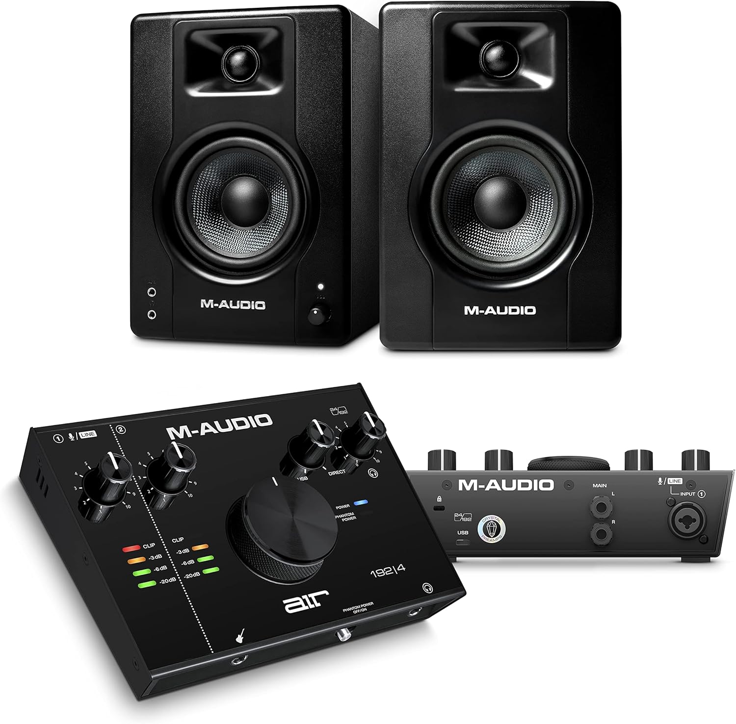 M-Audio BX4 and AIR 192|4-120-Watt Studio Monitors/Desktop Computer Speakers and USB Audio Interface for Gaming, Live Streaming, and Podcasting
