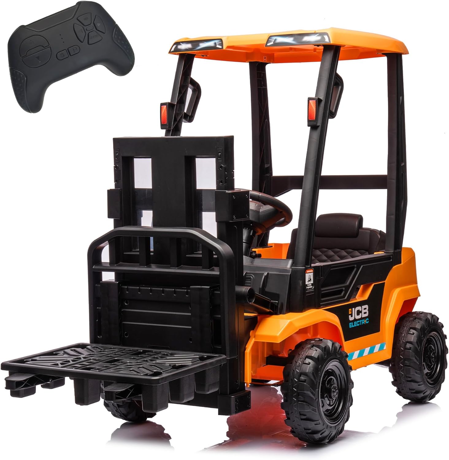 12V Kids Ride on Forklift Car with Tent, Licensed JCB Electric Ride On Construction Car with Liftable Fork and Pallet, Spring Suspension, Remote Control Ride On Car for Kids,Yellow