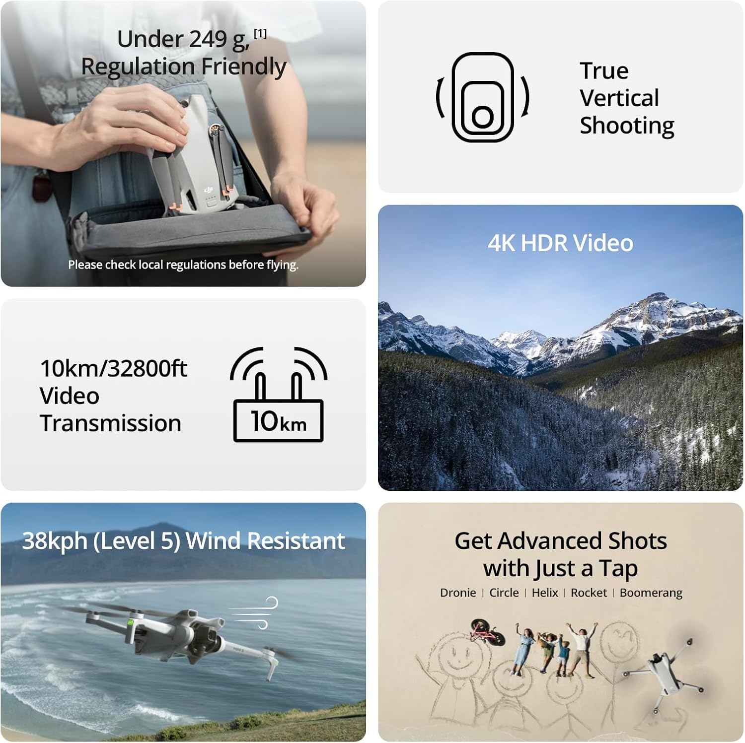 DJI Mini 3 Drone - Ultralight Foldable 4K HDR Video Camera Drone Under 249g, 38min Flight Time, Real Vertical Shooting, 3-Axis Gimbal, 10km HD Video Transmission, Wind Resistant, Auto Return, C0