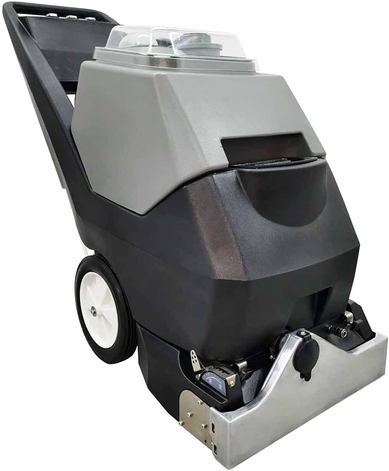 EQCOTWEA Commercial Carpet Cleaning Machine 3-in-1 Extractor Hand Pushed Hot&Cold Water Carpet Washer 9Gal+9Gal Tanks 18'' Stainless Steel Scraper for Hotel/Gym/Office Deep Cleaning 18m Cord 110V