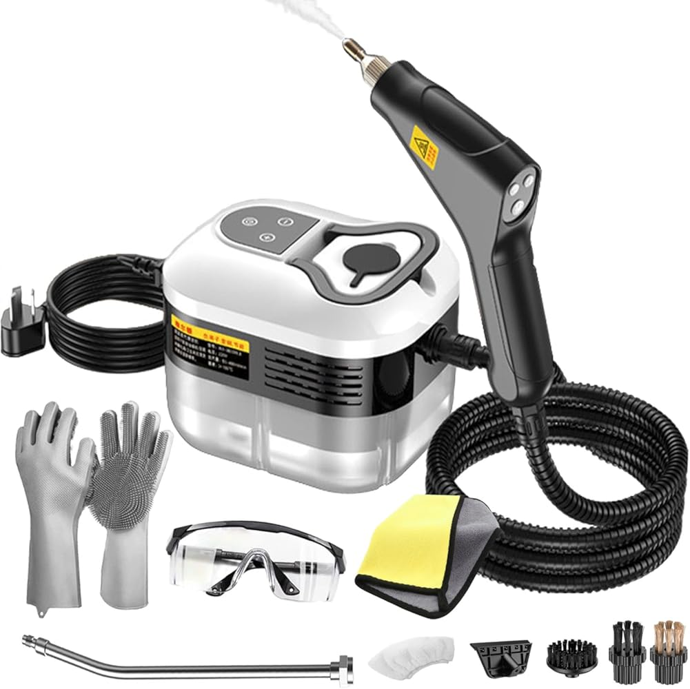 2500w Handheld High-Temperature Pressurized Steam Cleaner, 6-Speed Portable Steamer, 10s Fast Heating, 1.2L Water Tank, for Cleaning Auto Detailing, Furniture, Kitchen, Grout, Floor,Tile (White)