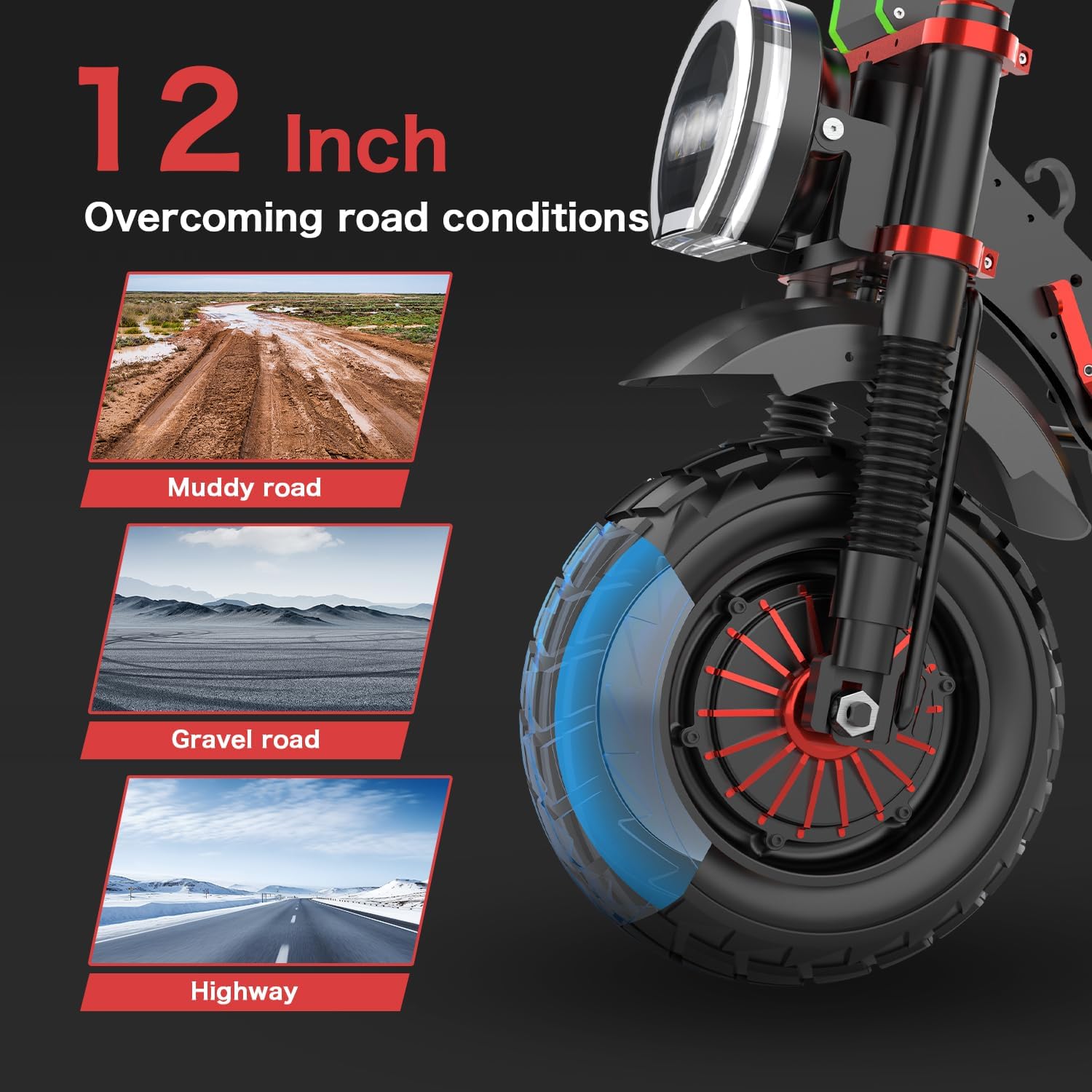 GD82 Electric Offroad Scooter - 55 MPH Fastest Dual Motor Adult Scooter, 7000W Peak, 60-Mile Long Range, 12