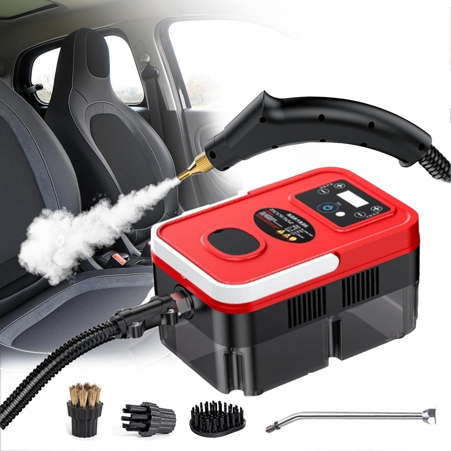 GLBMXDD High Pressure Steam Cleaner, 1600W Portable High Temp Power Steamer Cleaning Machine,Pressurized Handheld Natural Steam Cleaner,for Kitchen, Bathroom, Car, Grout and Tile,Red