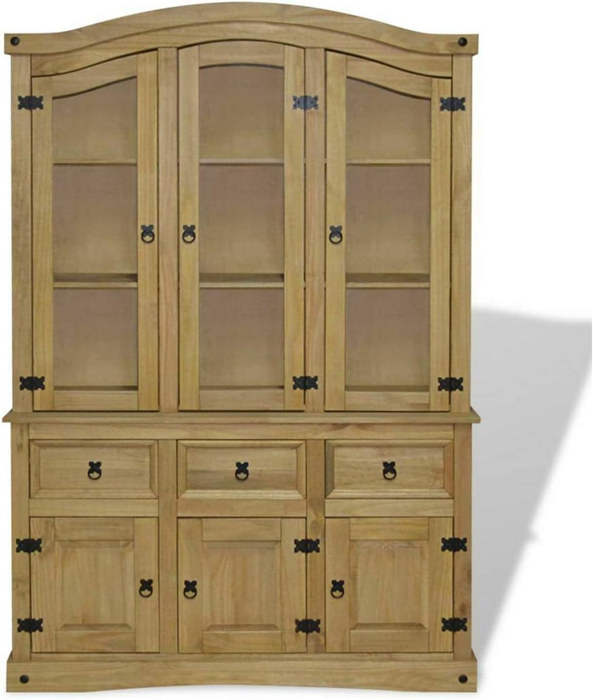 Thaweesuk Shop New Brown Wooden Bookcase with Hutch Drawer Storage Cabinet Display Shelf Shelving Bookshelf Barrister Rack Door Home Office Furniture Wood Pinewood