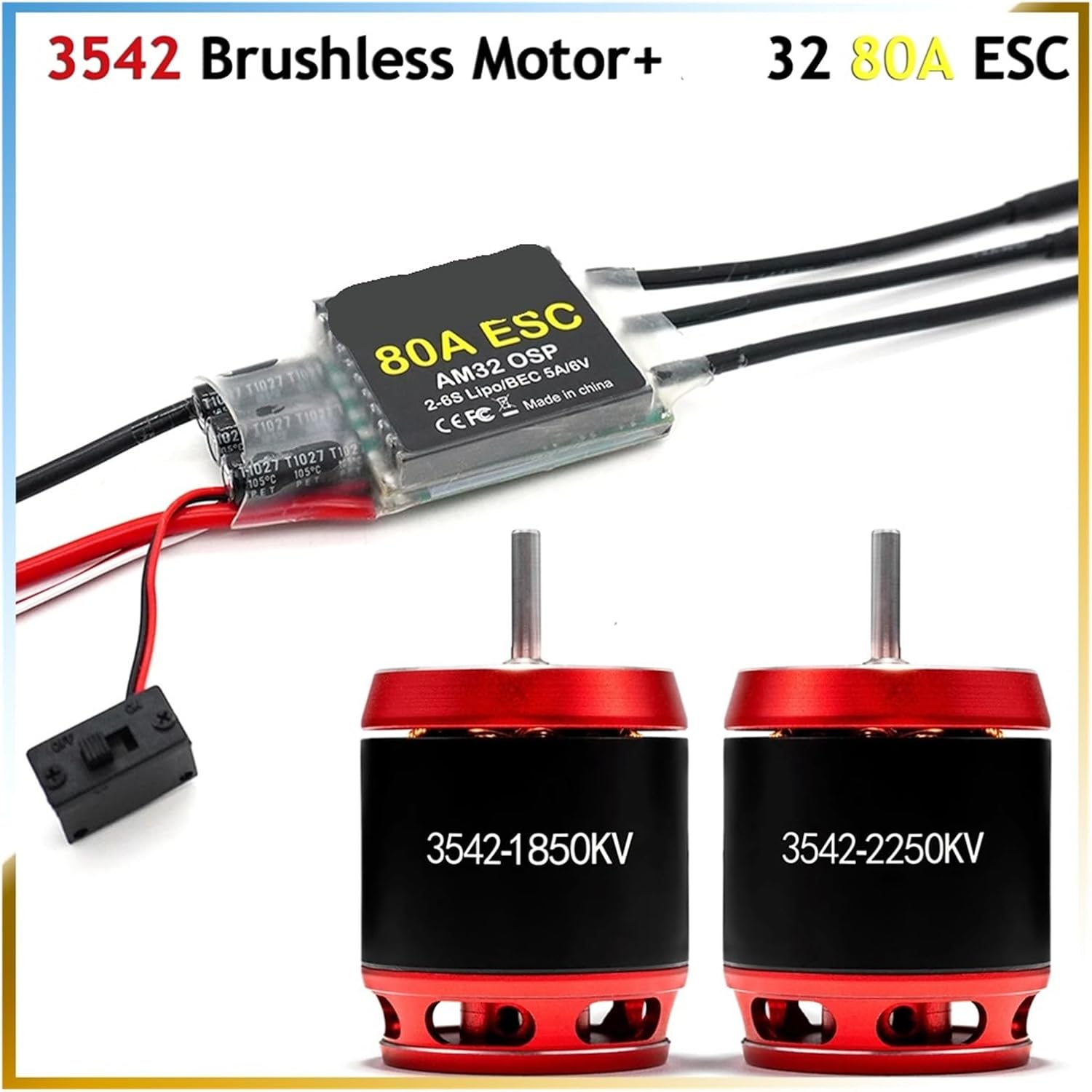 3542 Brushless Outer Rotor Motor 1850KV 2250KV 80A ESC(3542 1850KV)