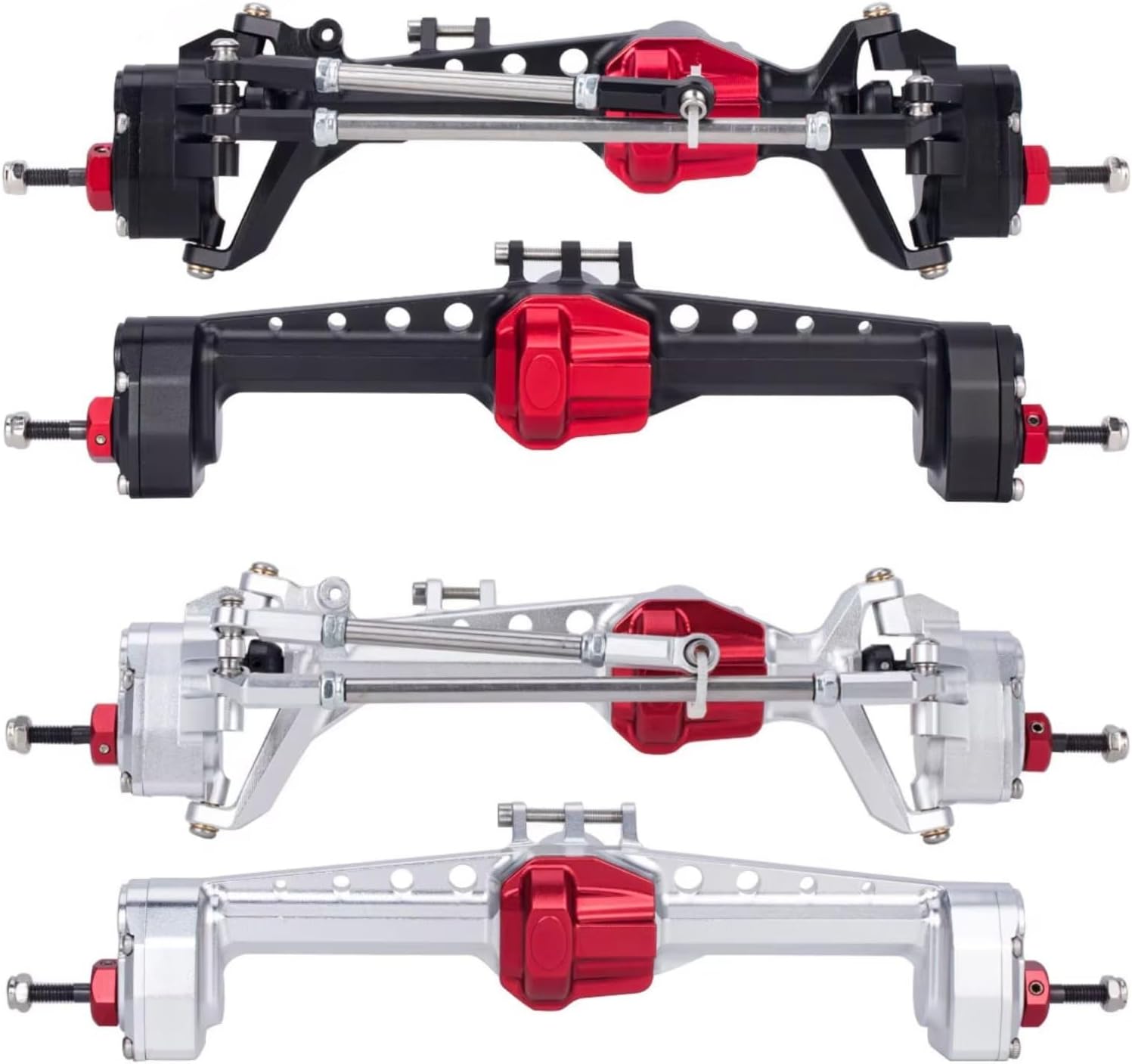 Rc Front Rear Axle for SCX10 III 1/10 RC Car Crawler AR45P Offset Portal Axle with Constant Velocity Driveshift Two Servo Mount and Steering Rodfor(Black,Front Rear Axle)