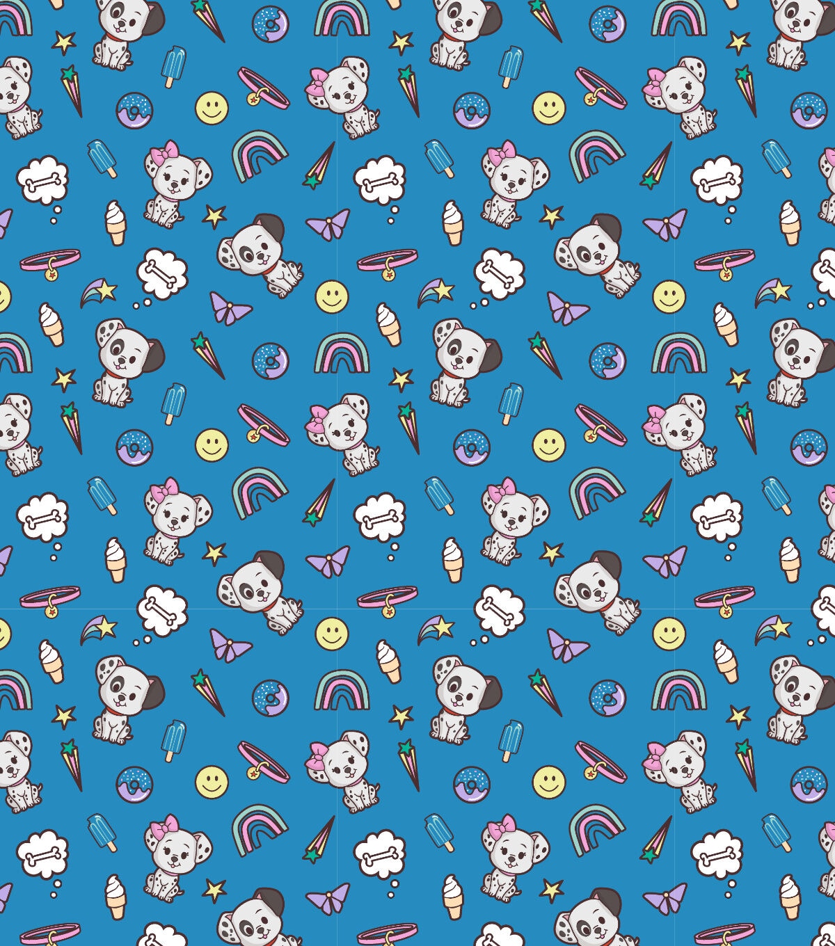 Disney Cute Dalmatians on Blue Cotton Fabric
