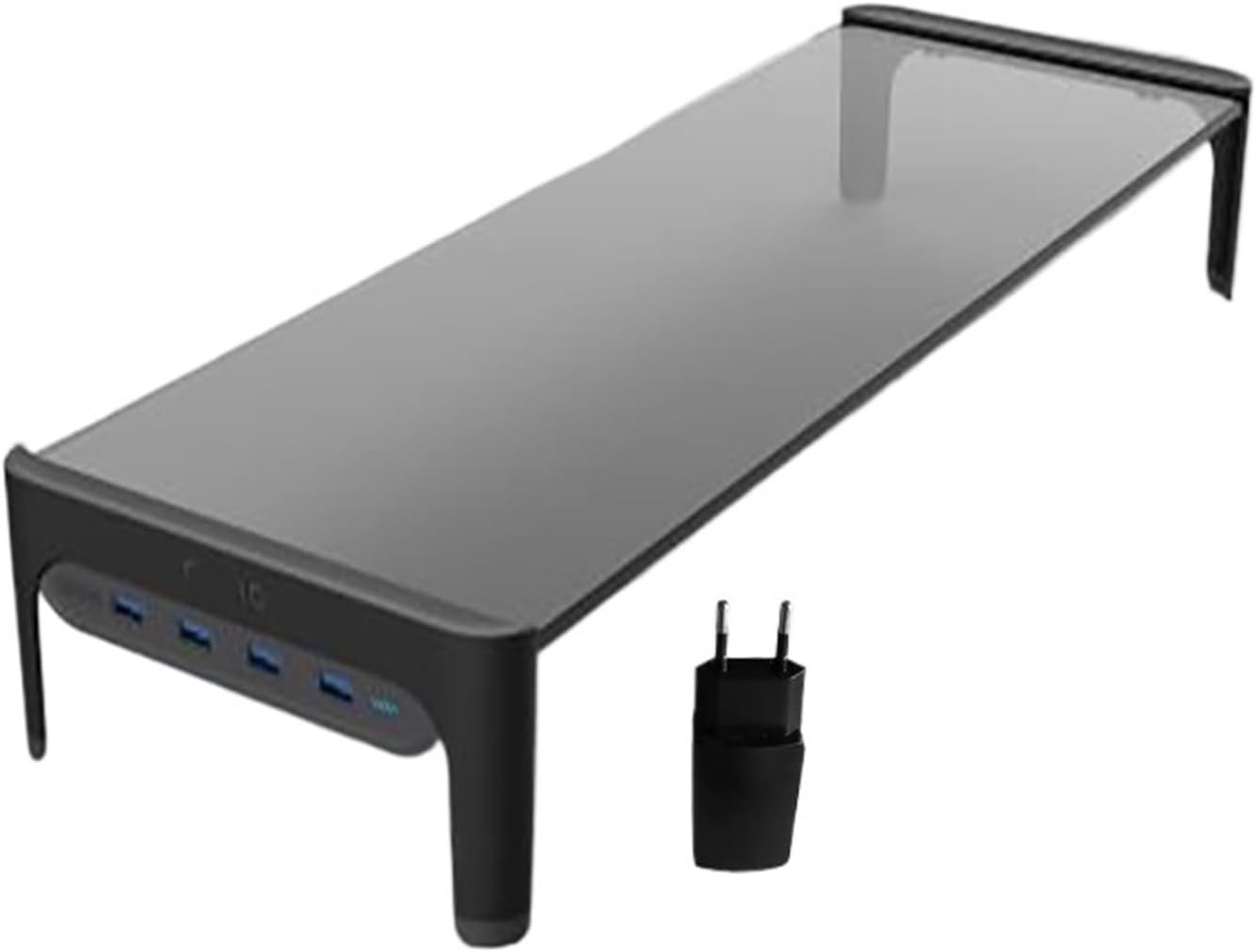 Desktop Monitor Laptop Stand Space Bar Anti-Slip Desk Riser with 4-Port USB Hub Data Transfer and Fast Charger 501L(Color:EU Plug-USB3.0-Black)