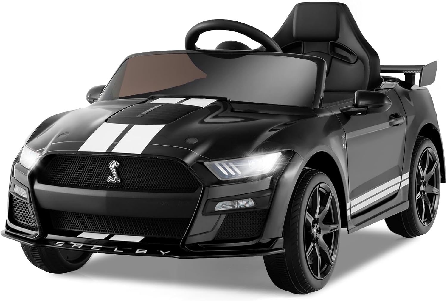 Licensed Ford Mustang Shelby GT500 Ride on Car for Kids by OLAKIDS, 12V Electric Vehicle with Remote Control, Toddlers Battery Powered Toy Gift with 2 Speeds, LED Lights, USB, FM, Music, Horn