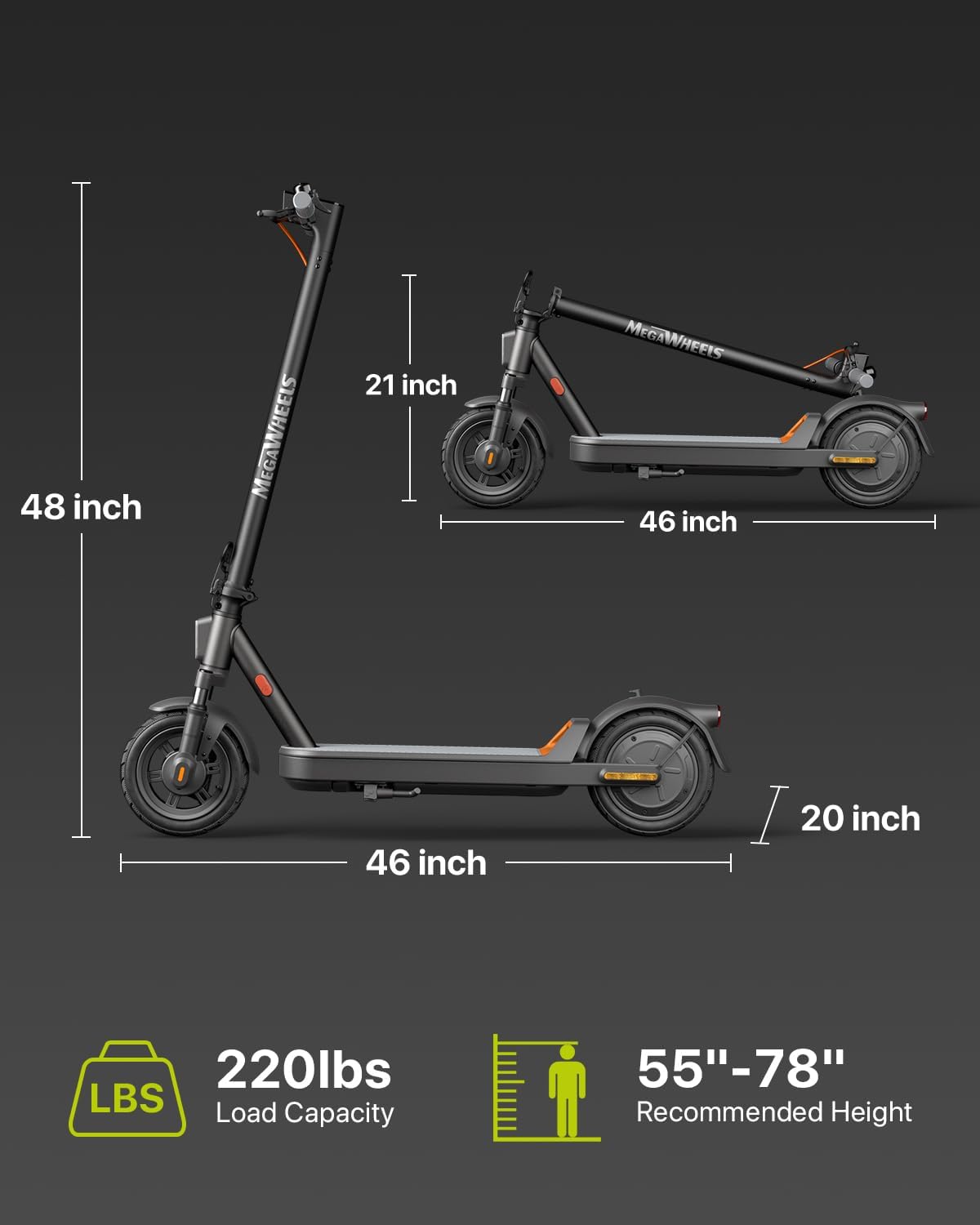 MEGAWHEELS Electric Scooter,Electric Scooter Adults with Suspension,10in Pneumatic Tires,350W Motor,19 Miles Long Range,15.5 Mph,E Scooter with Smart APP Control for Commuting, Outdoor, Short Travel