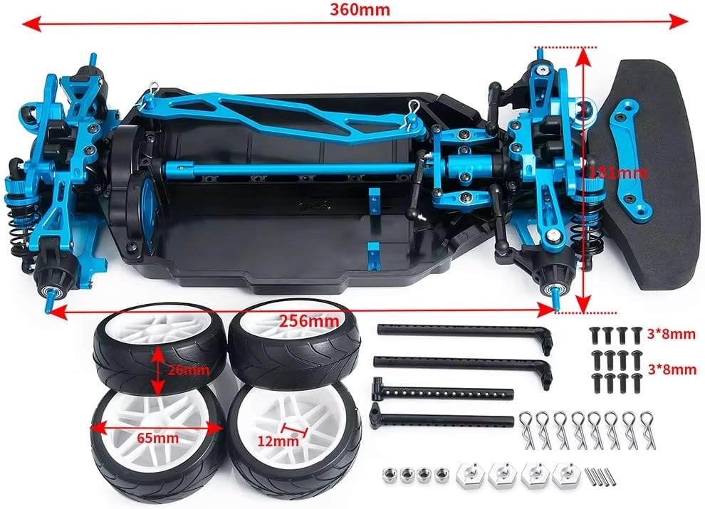 RC Car Accessories Compatible with Tamiya for TT02 1/10 RC Car Upgrade Parts Replacement Accessories Metal and Plastic for Chassis Frame Assembled Set