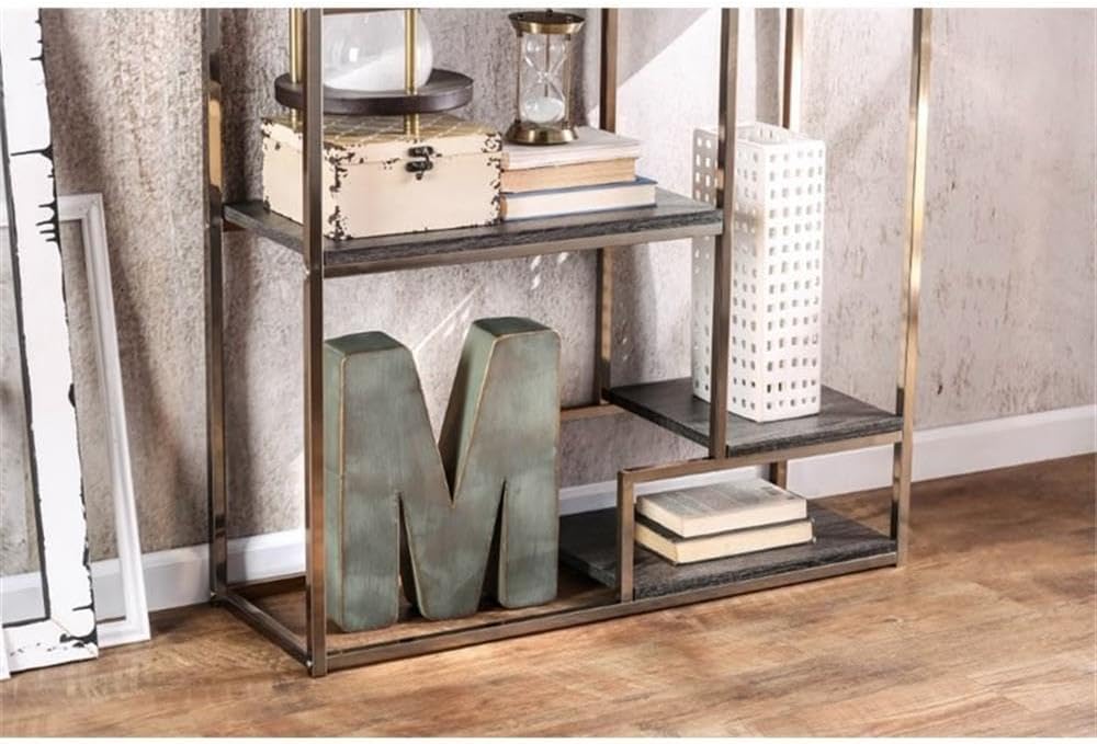 BOWERY HILL Modern Metal 6-Shelf Bookcase in Champagne