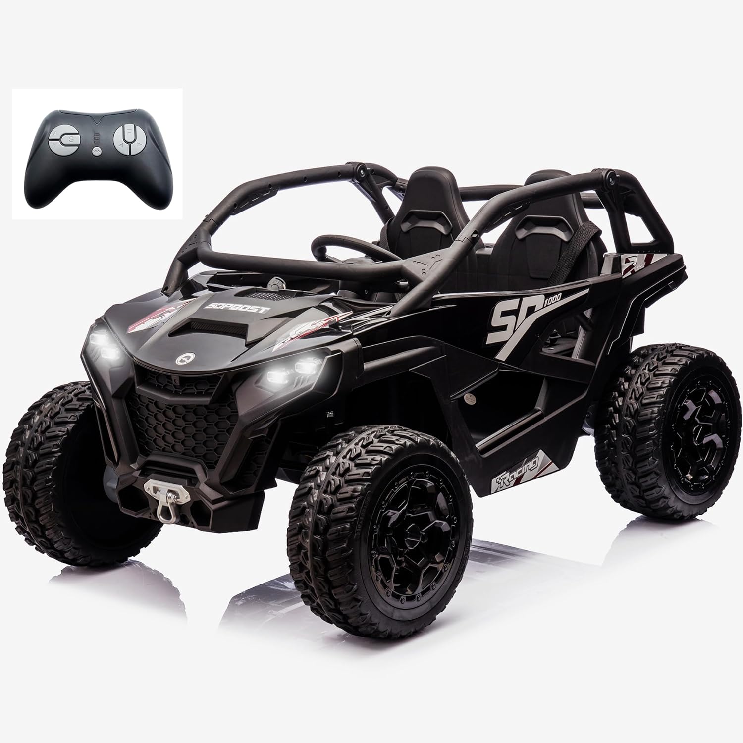 sopbost XL 24V 10Ah 2-Seater Ride On Toys for Big Kids, Kid's Electric Vehicle W/Remote Control, Bluetooth Music, 4WD Car for Kids to Drive, EVA Tires - Black