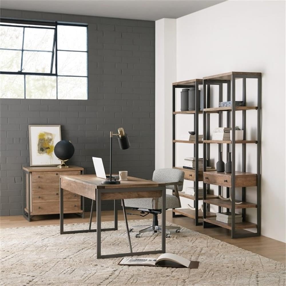 Hooker Furniture 5 Shelf Bookcase in Medium Wood and Gray