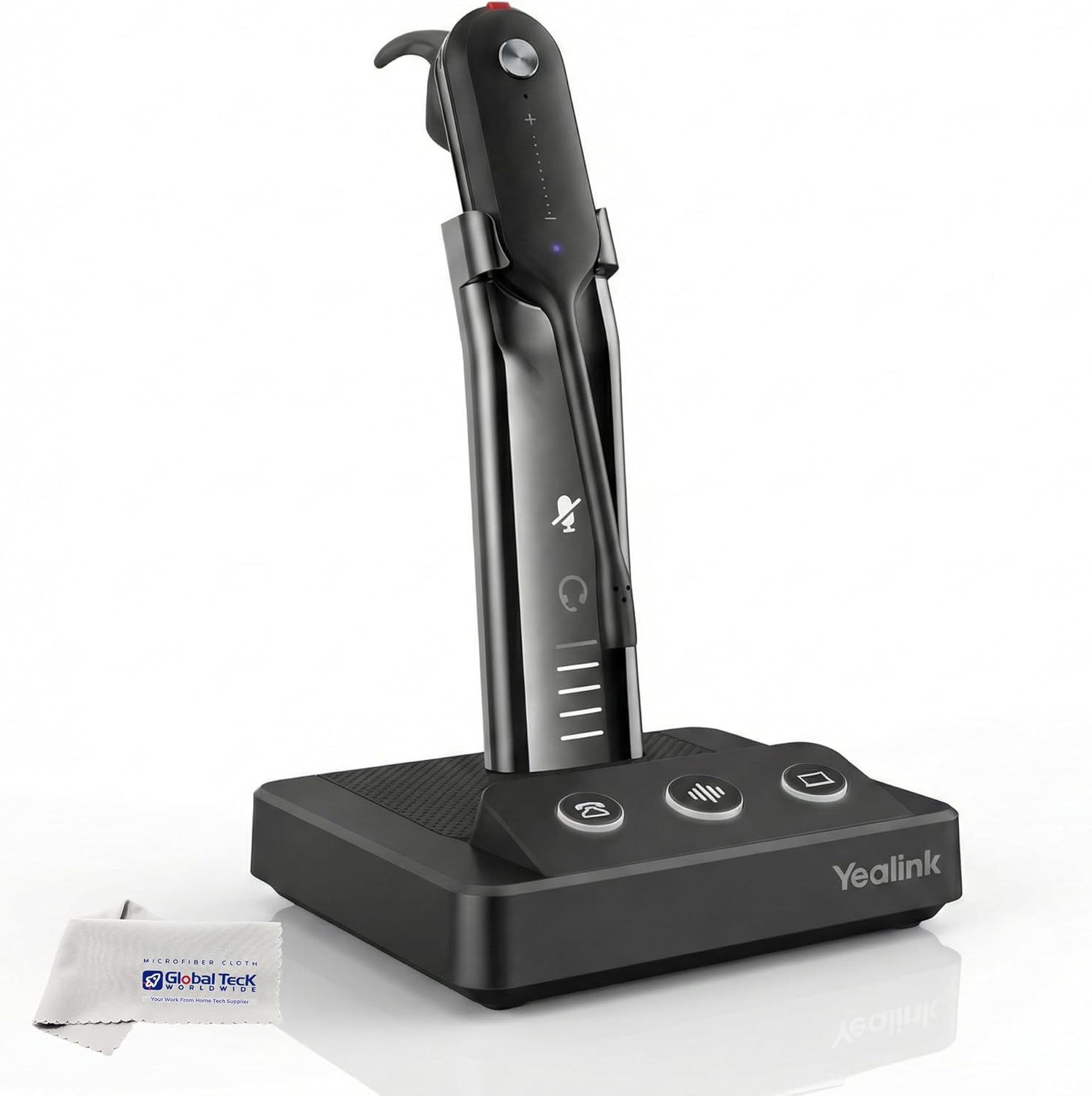 Yealink WH63 Wireless Headset - Seamlessly Switches from Telephone Mode to PC, Noise-Canceling Boom Mic, Charging Stand, Certified for Zoom & Teams, 8 Hours of Talk Time, Global Teck Microfiber