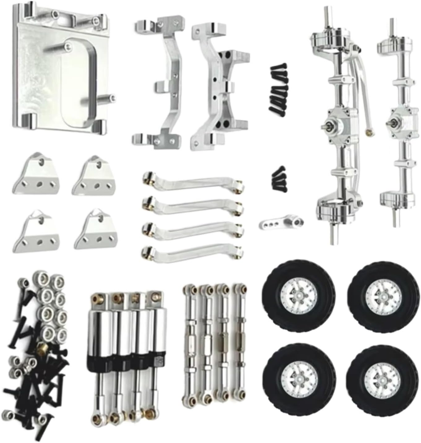 for MN82 1/12 Metal Front and Rear Portal Axle for Chassis Link Rod Pull Rod Mount Shock Absorber Tire Side Pedal RC Car Upgrade Parts RC Vehicles Parts(Silver)