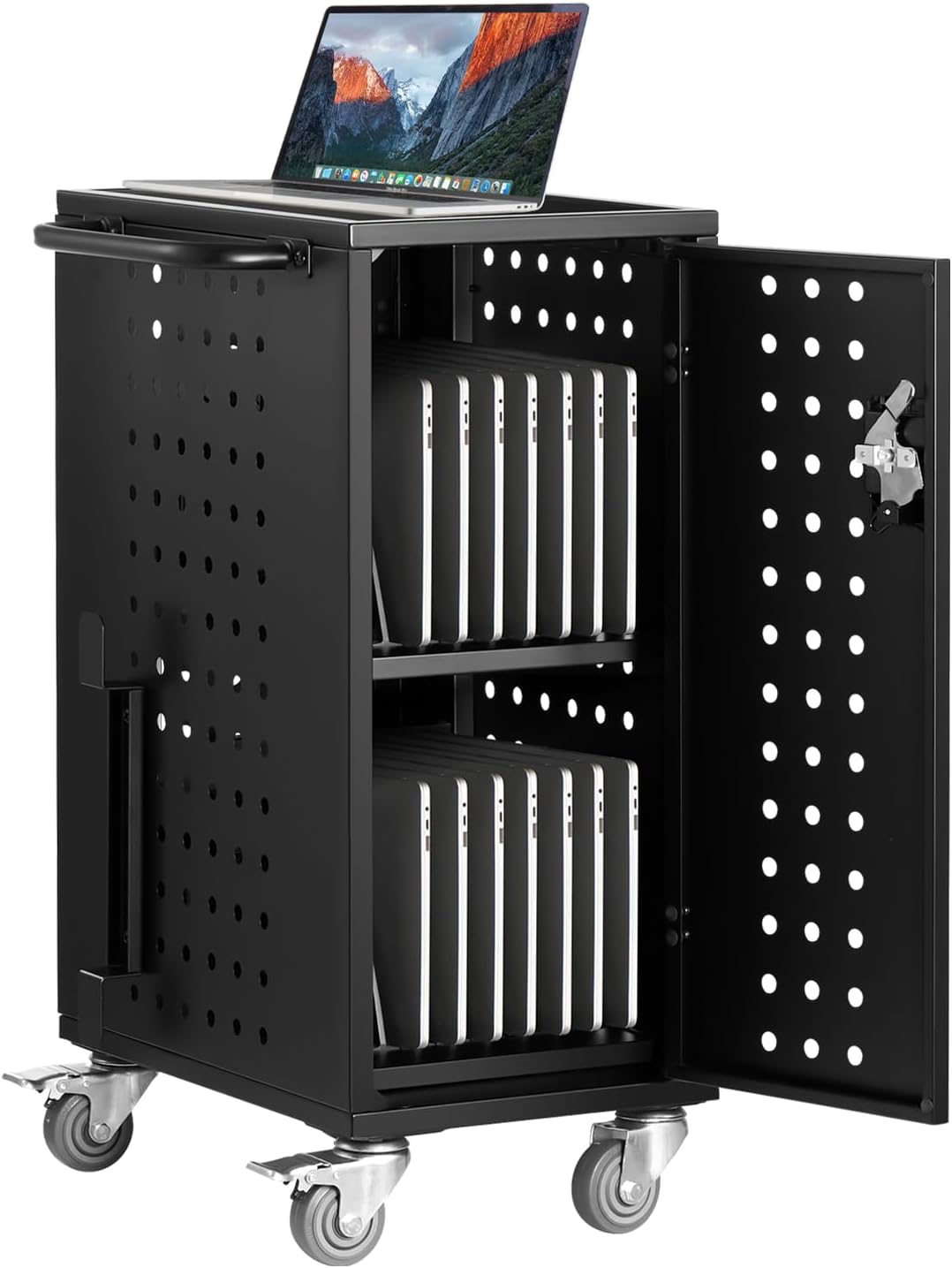 VEVOR 16 Device Charging Station with Lock & Key, Mobile Charging Cart for Chromebook, iPads, Tablet and Laptop, Up to 15.6 in Screen Size, Office and Classroom Locking Charging Station