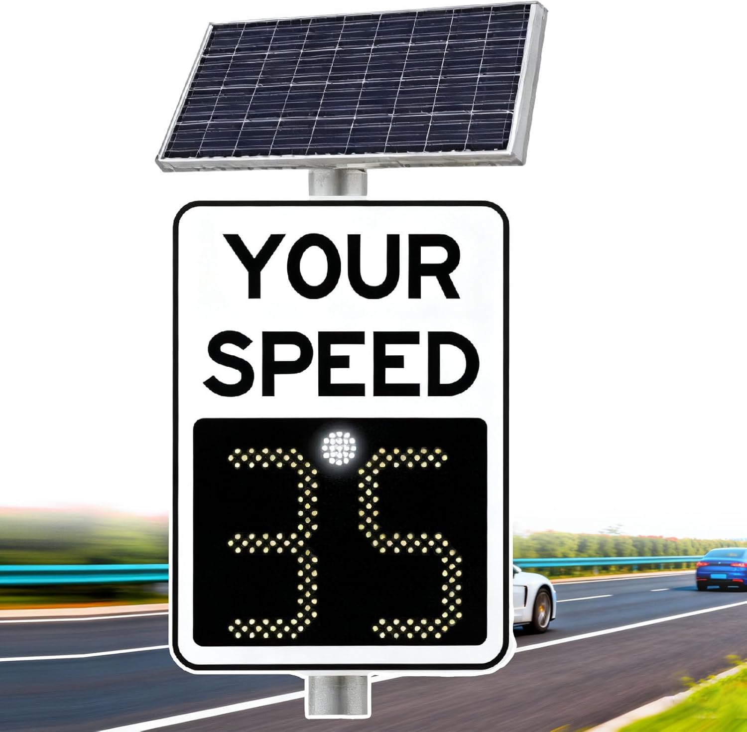 Upgrade Speed Display Radar Traffic Sign With Real-Time Led Feedback | Road Warning Sign For Enhanced Road Safety On 24x35 Inch Weatherproof Board | Long-Range 4-Lane Detection 24x35in-White