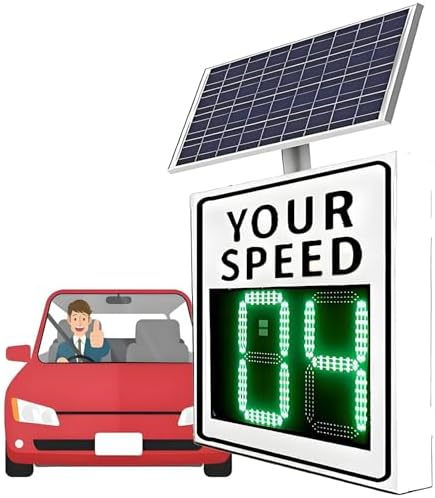 Solar-Powered LED Radar Speed Display Sign, Weatherproof Traffic Feedback Warning, Aluminum Road Limit Sign for Highways, 23.62 x 23.62 Inches, Enhance Safety