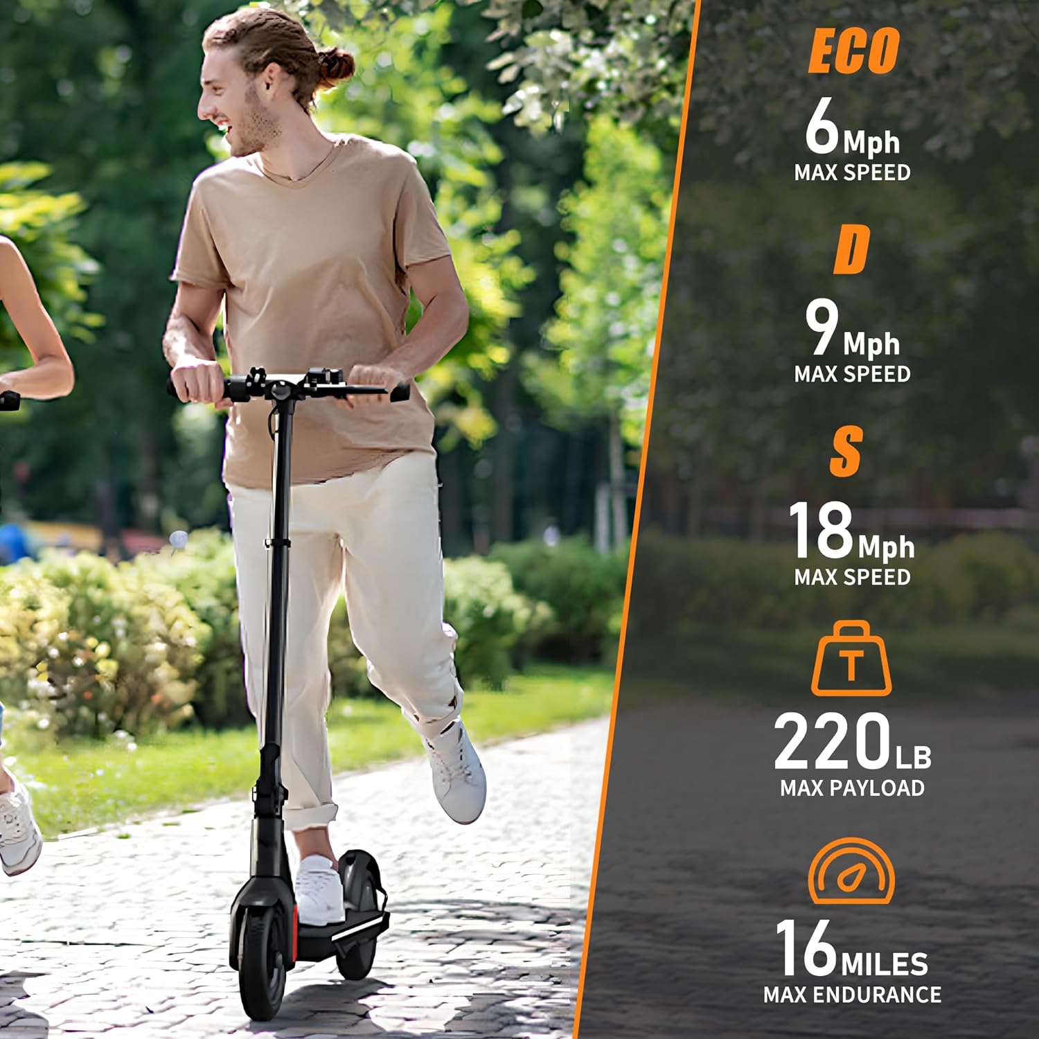 Electric Scooter Adults 16/22 Miles Long Range 21 mph Top Speed Max 500W Motor Brake Pad Lock with Dual Braking and Dual Suspension, App
