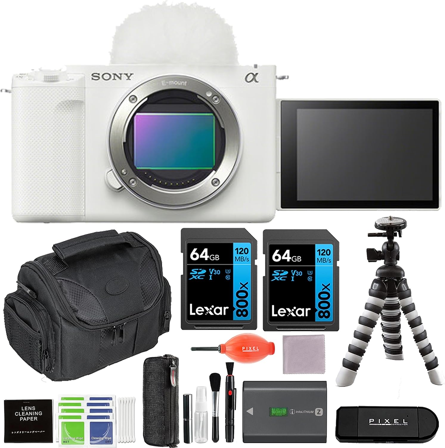Sony ZV-E1 Mirrorless Camera (White) Advanced Accessory Bundle with 2 x 64GB SD Card, Gadget Bag, Flexible Tripod, & More
