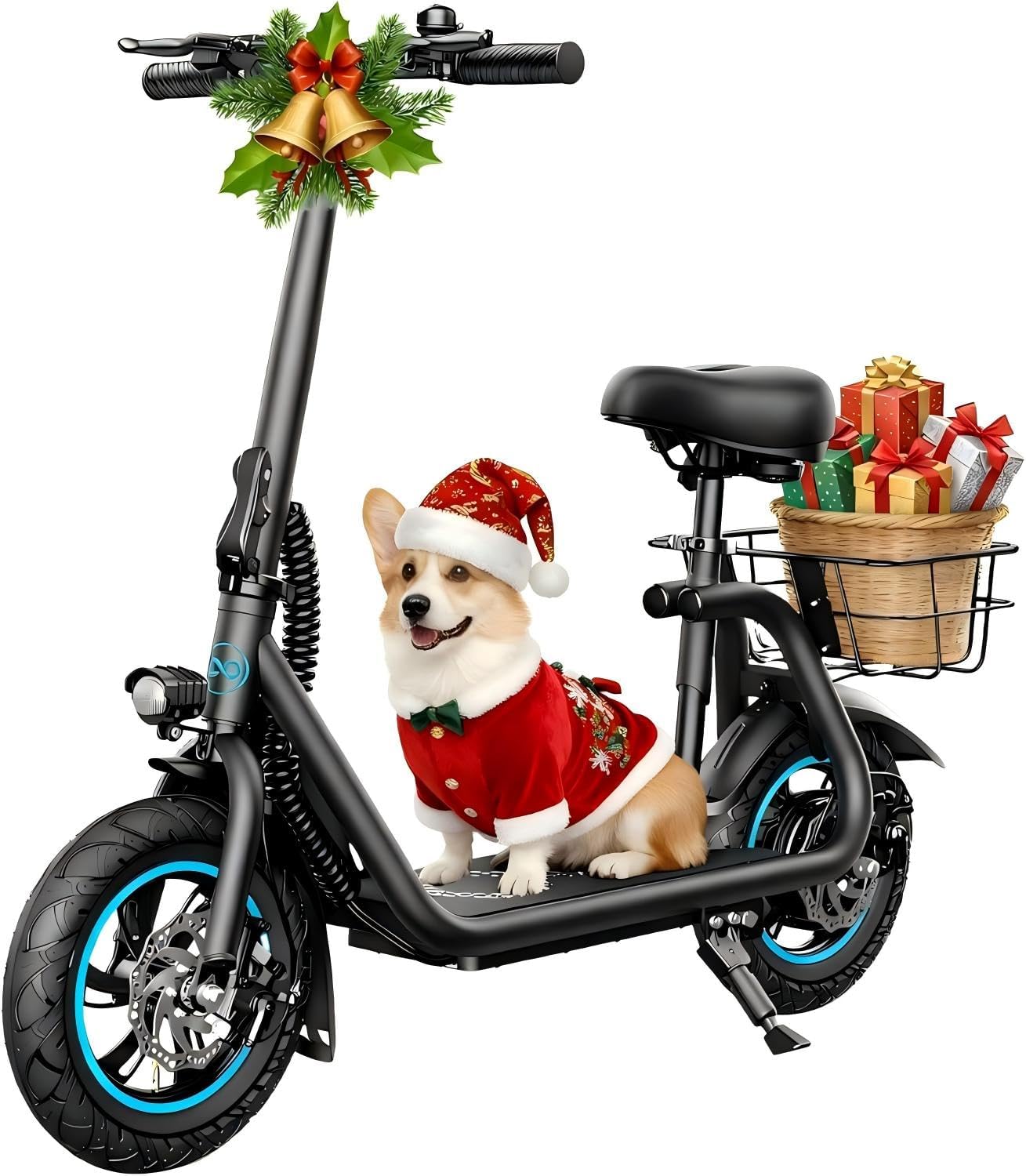 C1 Electric Scooter with Seat for Adults, 300W Motor, 20-Mile Range, 15.5 MPH, Foldable Commuter E-Scooter with Basket for Grocery, Pets, and Daily Commute– Classic Black