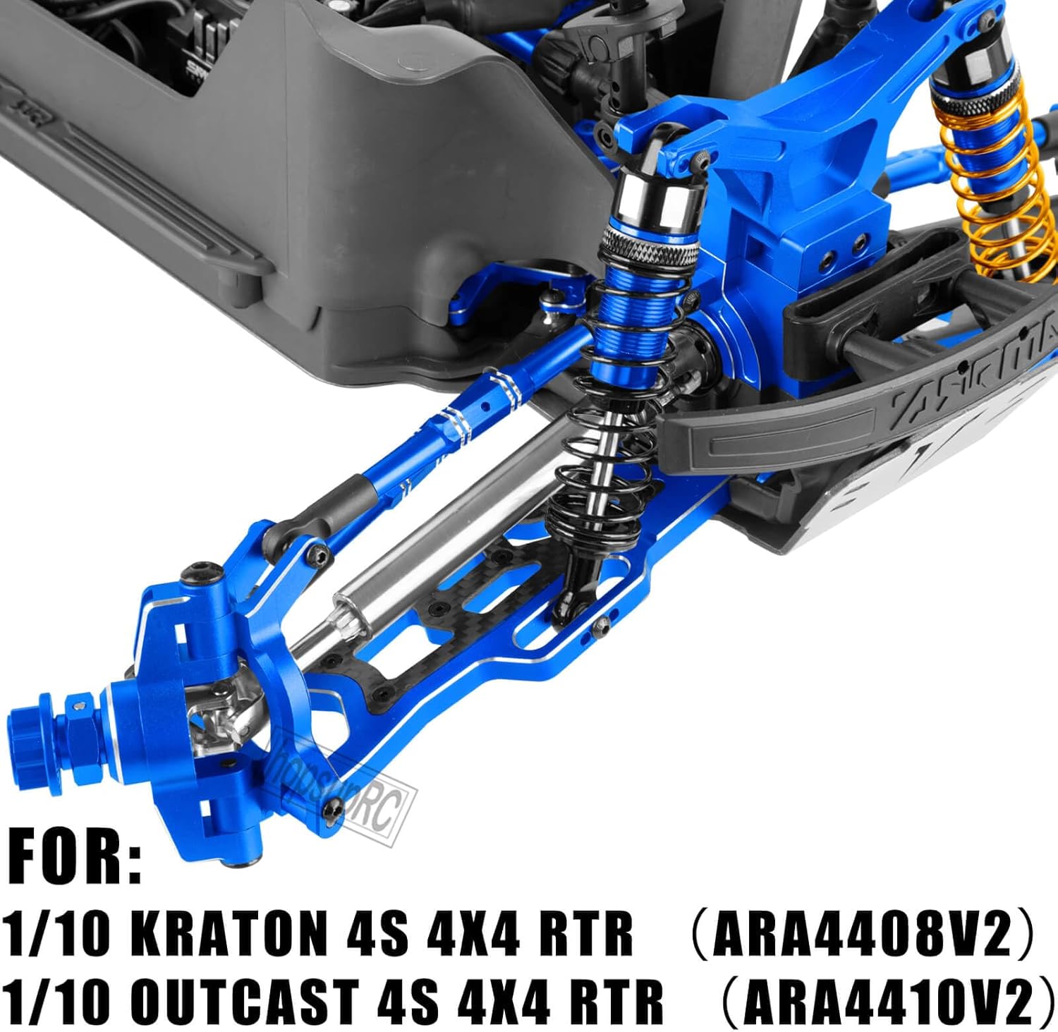 Upgrade Parts for 1/10 Kraton Outcast 4X4 4S V2 BLX,RC Shocks&Arms&Caster Blocks hubs&25T Servo Saver&Steering Bellcranks&CVD&57T Spur Gear &Gearbox&Center Driveshafts&Links,Blue