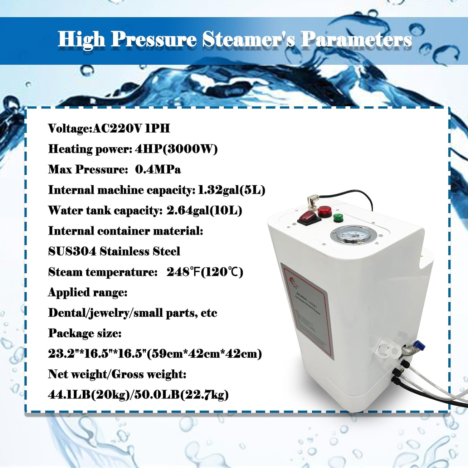 EQCOTWEA Jewelry Steam Cleaner Machine Professional Small Jewelry Steam Cleaner Automatic Steam Cleaning Machine High Temperature and High Pressure Steamer 5L Capacity 3000W 220V