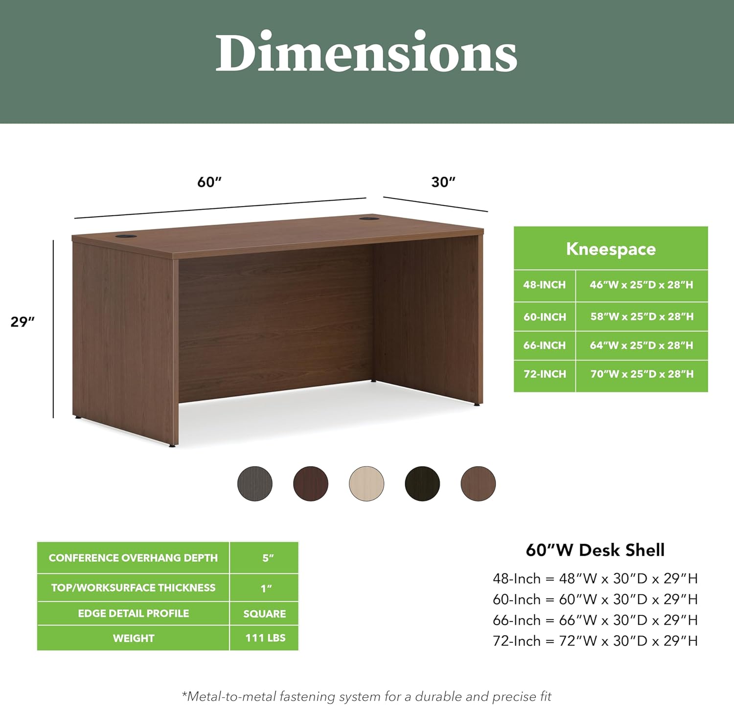 HON MOD Executive Desk 60-Inch Large Computer Desk Shell, Thick Wooden Laminate, Modern Table with Cord Management, 60