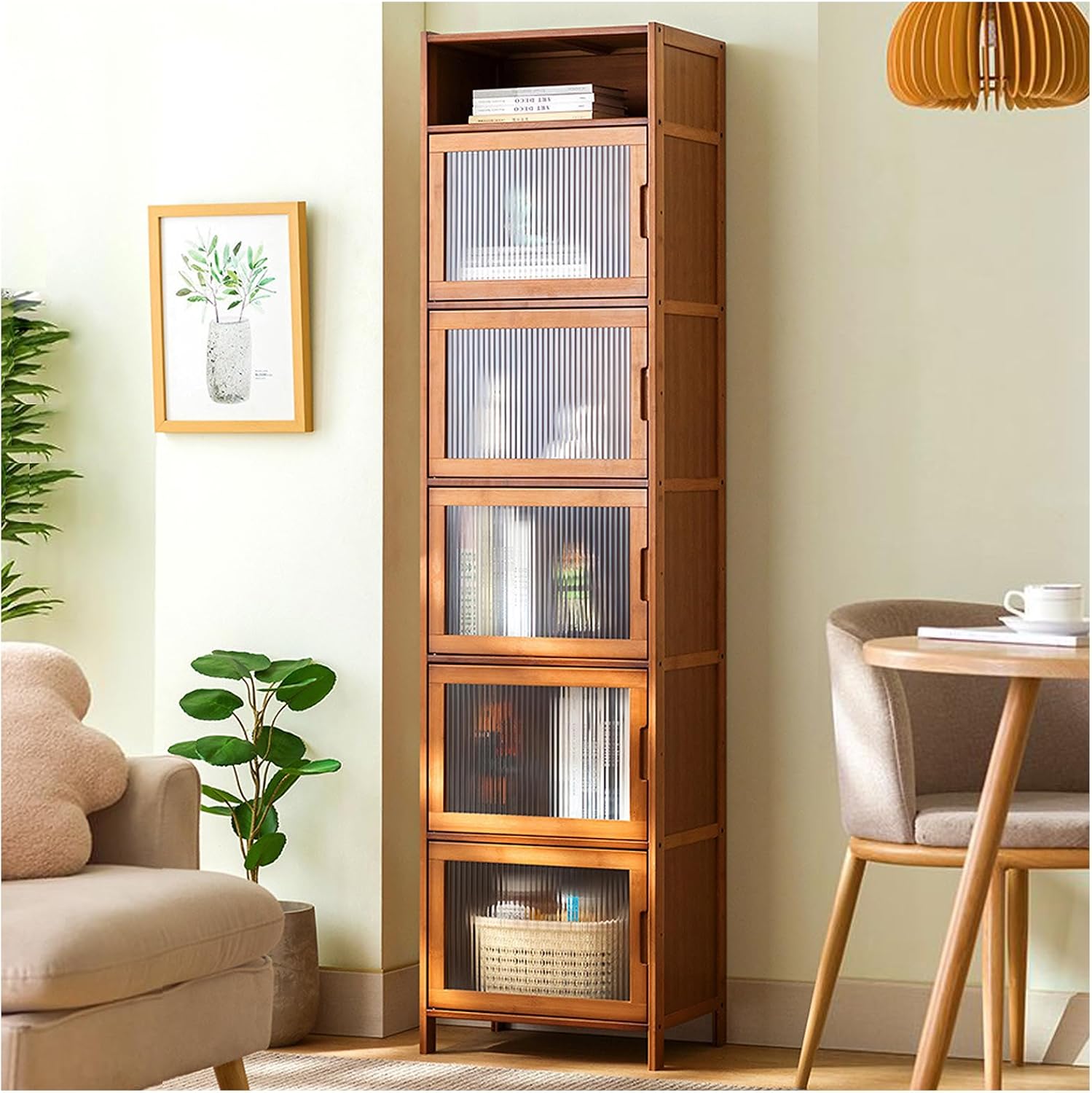 ARMERI Bookshelf, 5-Tier Bookcase with Doors Storage, Tall Narrow Bookcase, Floor Standing Unit, Cube Display Shelves for Living Room/Kitchen/Bedroom/Dining Room,43×170cm/17×67in