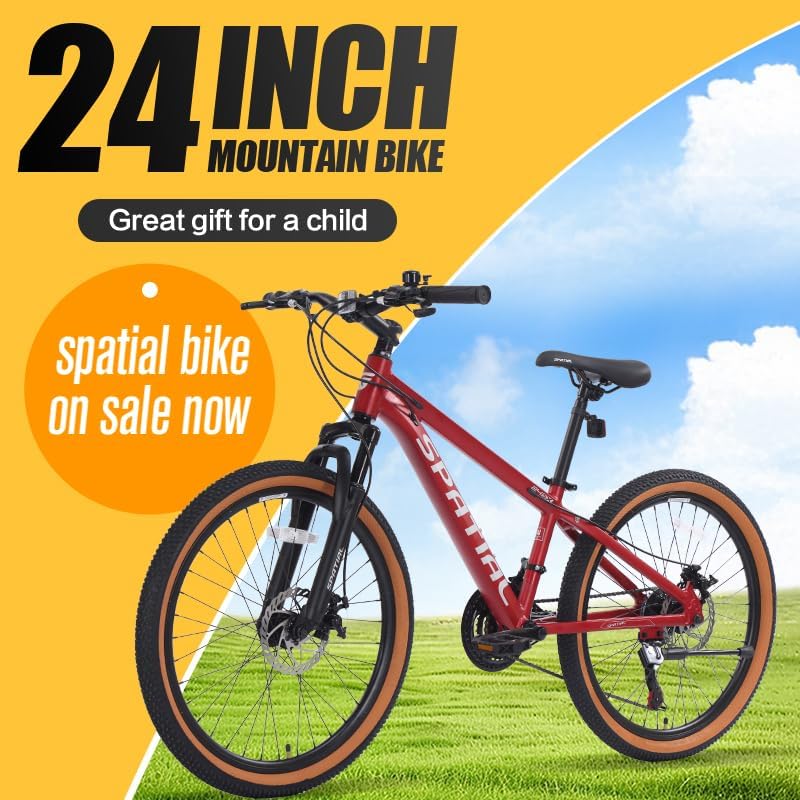 SPATIAL 24 Inch Mountain Bike,Kids Bike 21 Speeds with Disc Brakes,Kids Bicycles for Boys and Girls Age 7-12,Aluminum Frame Bike