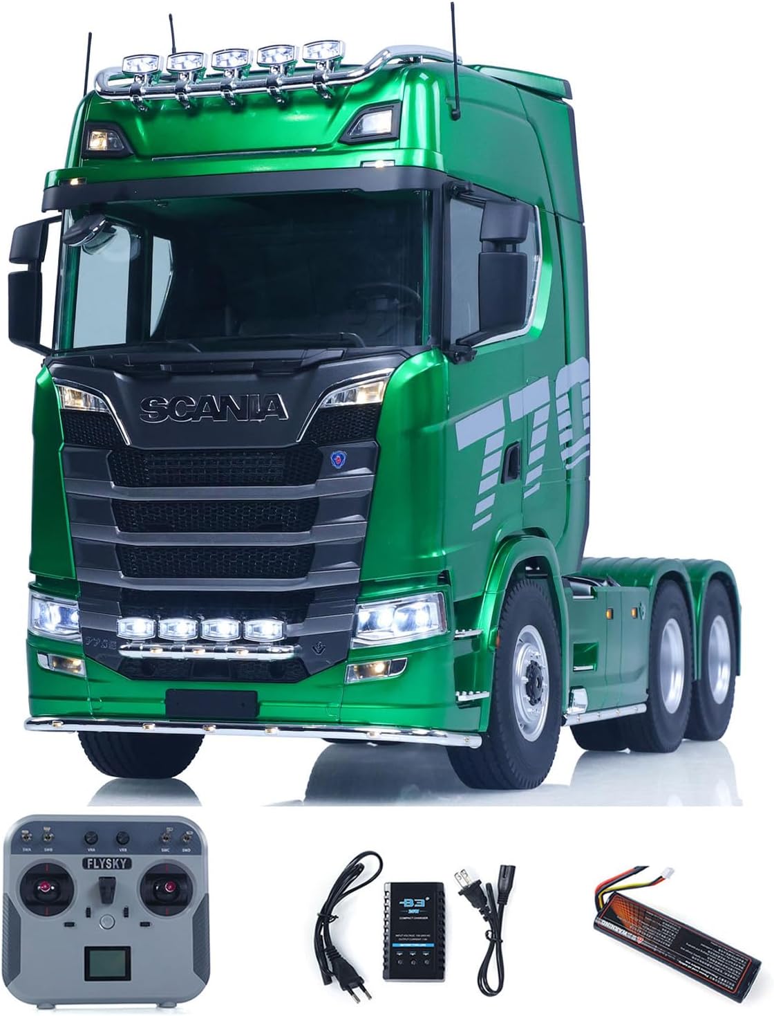 KABOLITE 1/14 6x6 770S 100 RC Tractor Truck Lorry Car 2Speed Gearbox Differential Lock RTR Model for Adult(Green), Fit with Semi Trailer Flatbed 1502 TH16848, 1/14 2Axle Trailer TH01024