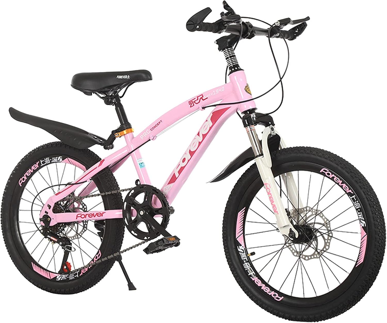 Children's Outdoor Bicycle with Mudguard and Stand Suitable for Boys and Girls Aged 7-14 (Color : Pink, Size : 20in)