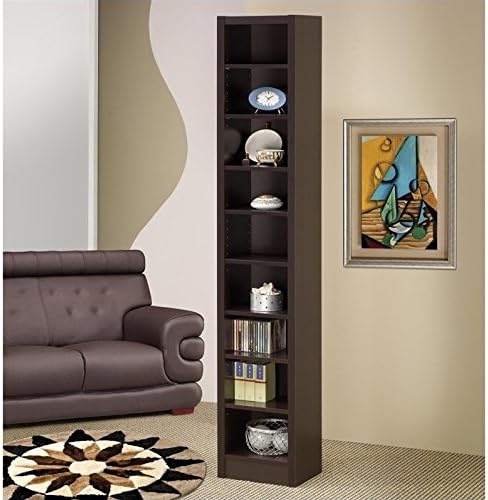 BOWERY HILL 9 Shelf Narrow Bookshelf Bookcase in Cappuccino