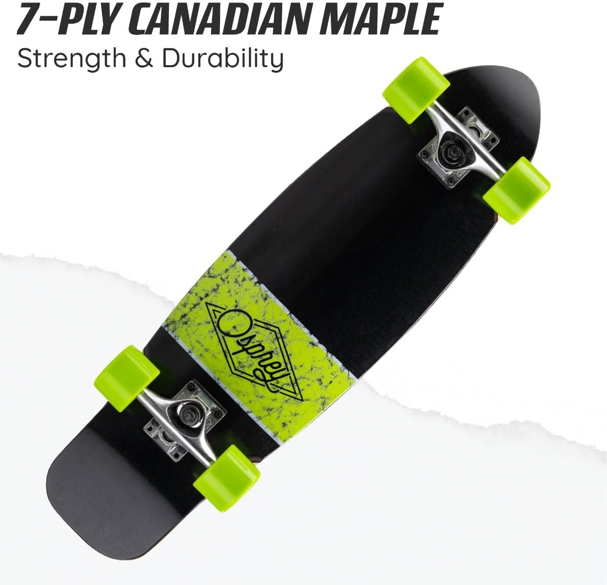 Osprey Cruiser Skateboard, Cruiser Board for Beginners, Entry Level Skateboard for Adults and Kids, Multiple Styles and Sizes