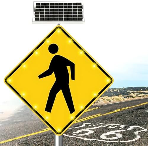 30IN Solar Pedestrian Crossing Sign - Bright Flashing Traffic Safety Sign, Durable Weatherproof Aluminum Crosswalk Sign for Urban Roads & Schools, Enhance Visibility & Safety
