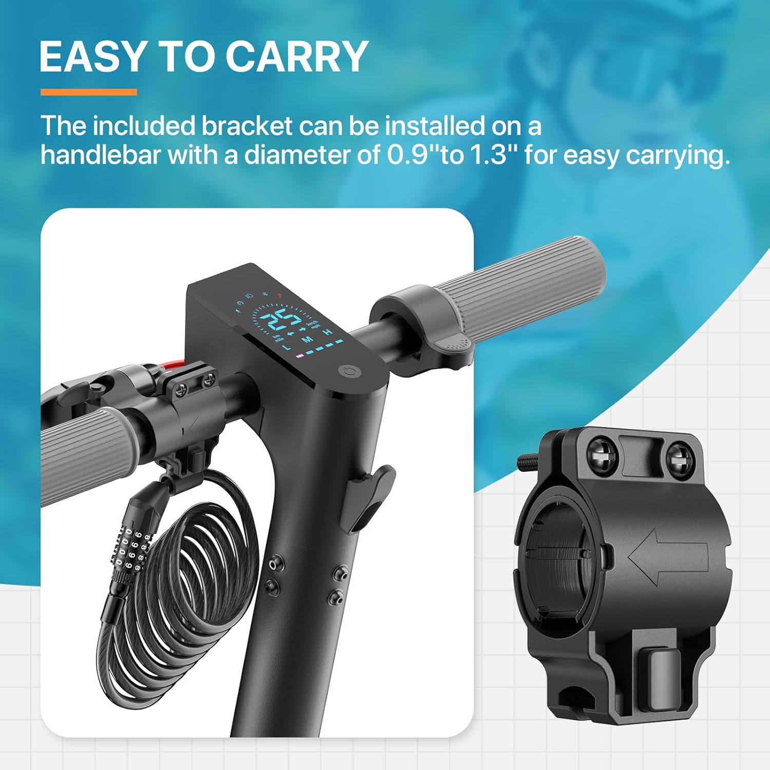 Electric Scooter with Lock,Front Suspension Kick Scooter,8.5 Solid Tires,300W Motor,Smart APP Control,15.5MPH, E Scooter