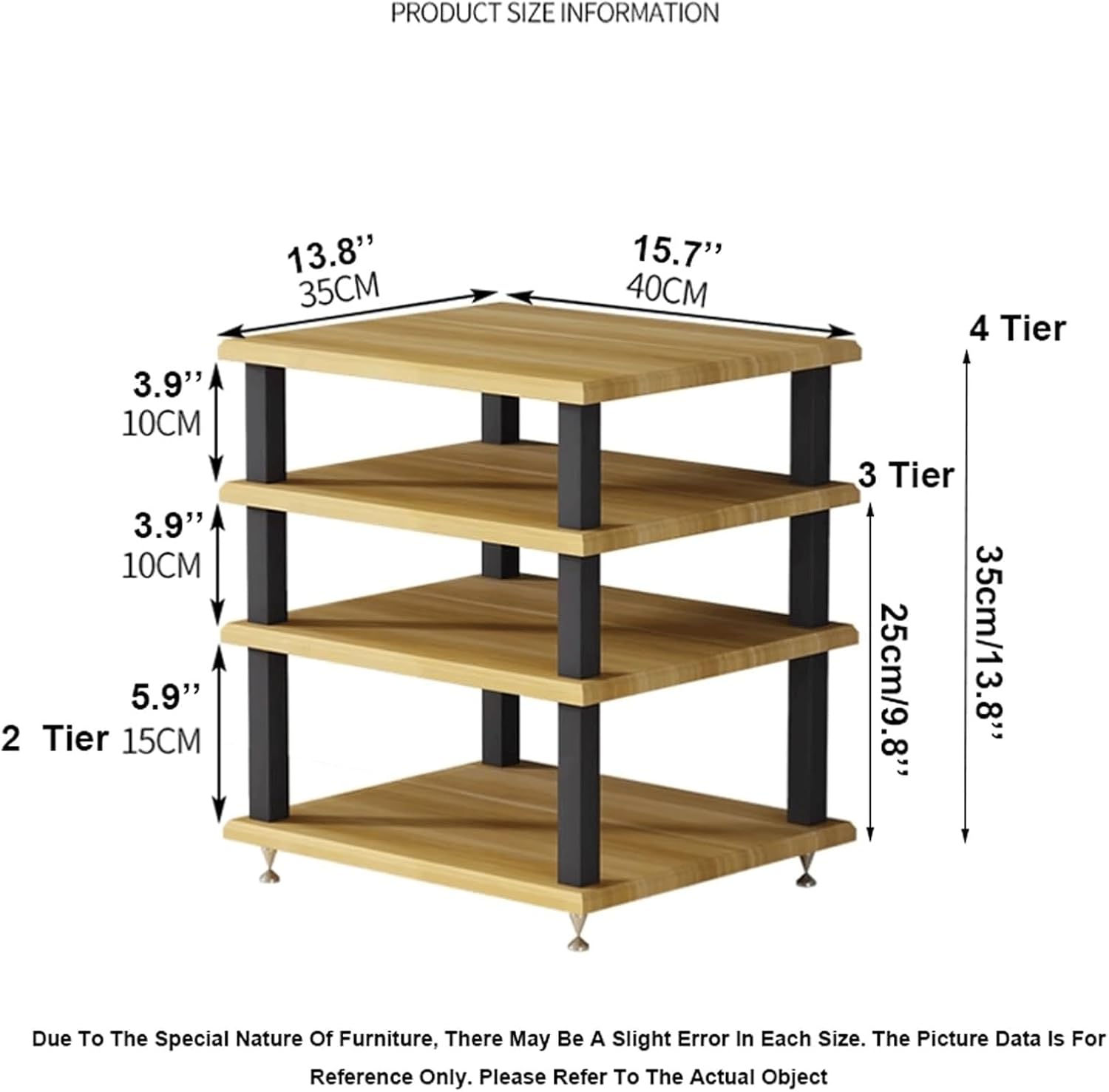 PZEOB Audio Rack Tower Media Stand Movable Desktop Stereo Stands Open CD Record Player Stereo Cabinet for Home Audio-Video Shelving(Natural