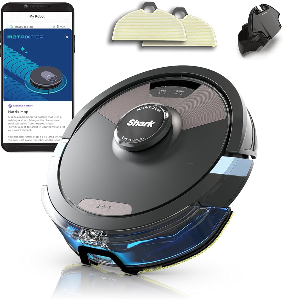 SHARK RV2620WD AI Ultra Robot Vacuum and Mop with Matrix Clean Navigation, CleanEdge Technology, Perfect for Pet Hair, Carpets, Hard Floors, Compatible with Alexa, Black/Mocha