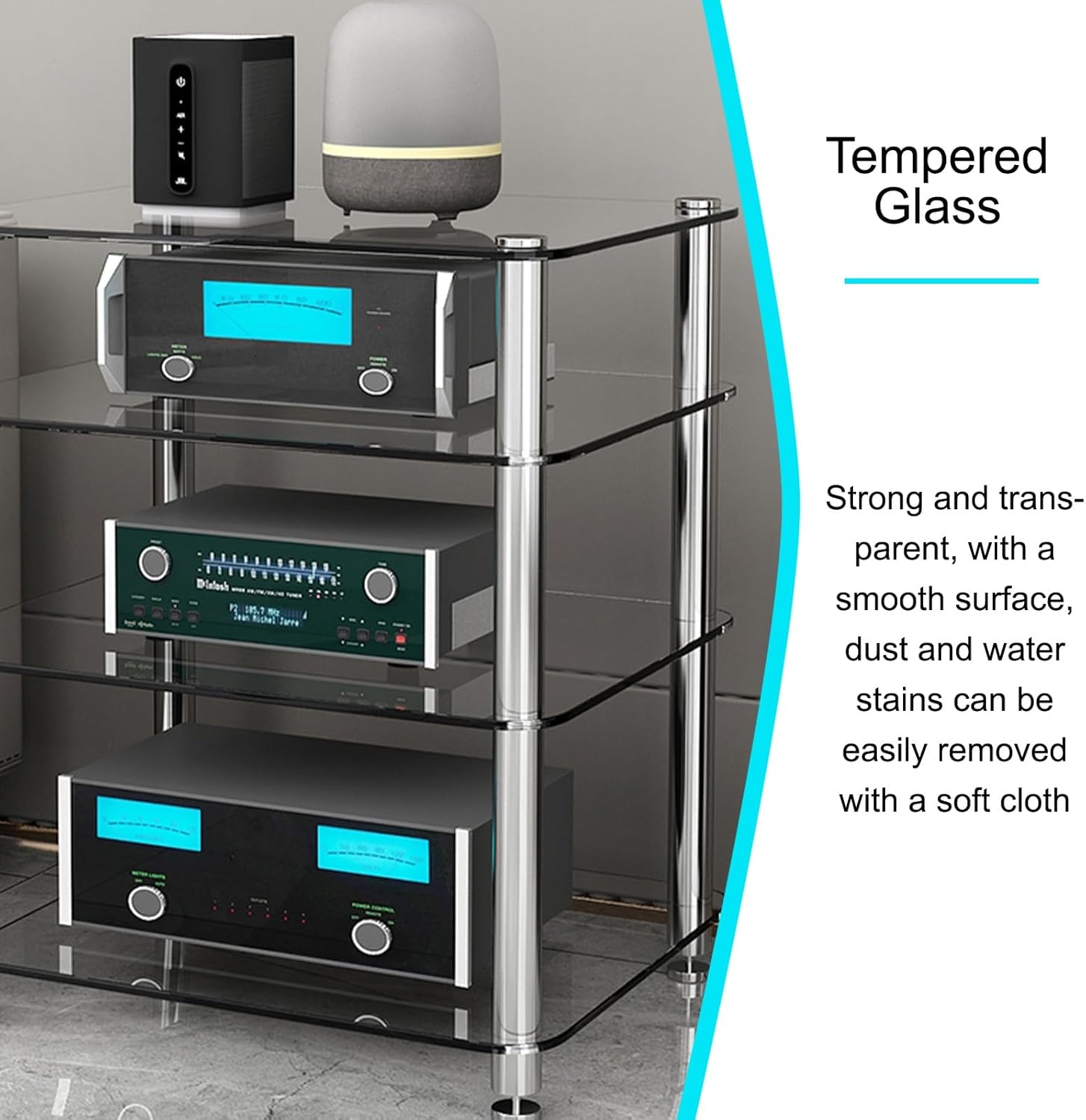 TV Shelf with Strengthened Tempered Glasses Media Stand