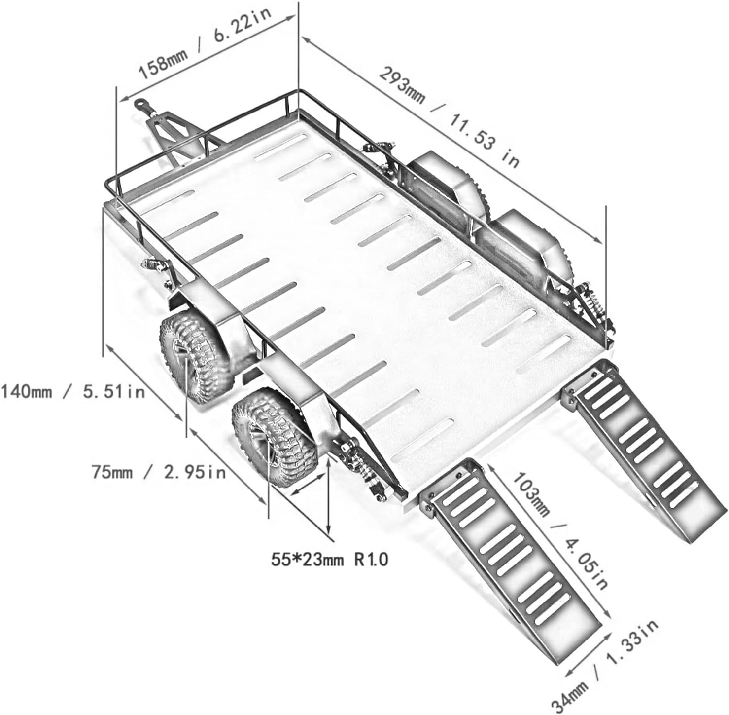 RC Car Parts Compatible with TRX4M 1/18 RC Crawler Car Upgrade Modification Parts Accessories Metal Trailer Car Cargo Carrier(Blue)