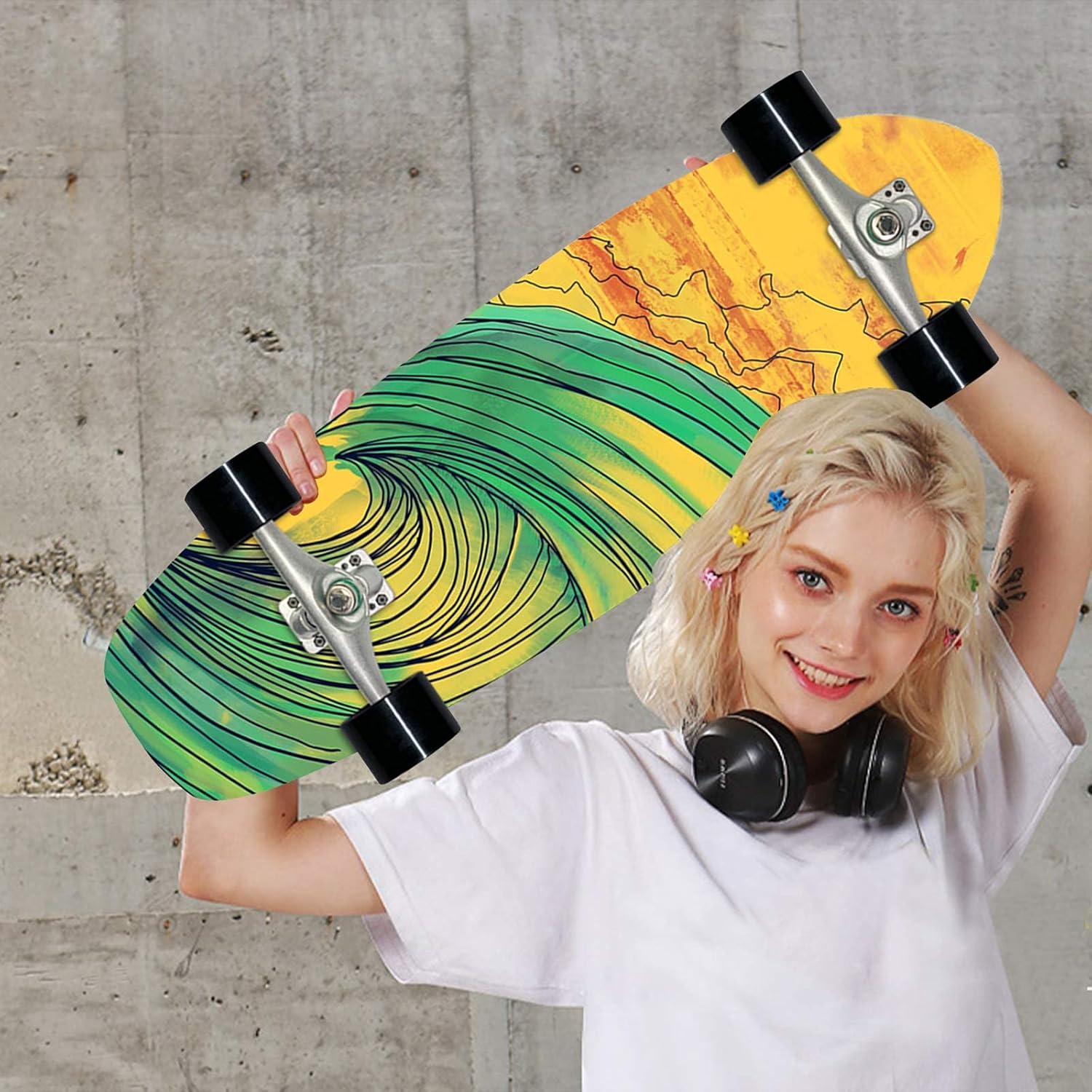 Carving Skateboard Complete Surf Skate 78×24cm High-Speed ABEC-11 Bearings 7 Layer Maple Adjustable for Teens Adults Beginners Girls Boys Kids (D)