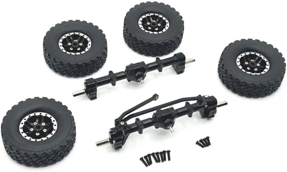 1/12 RC Car Metal Portal Axle Beadlock Wheel Tire Set MN78 MN82 MN99S MN98 Front Rear Upgrade Parts Compatible with 1 12 Scale Off Road RC Vehicles(Black)
