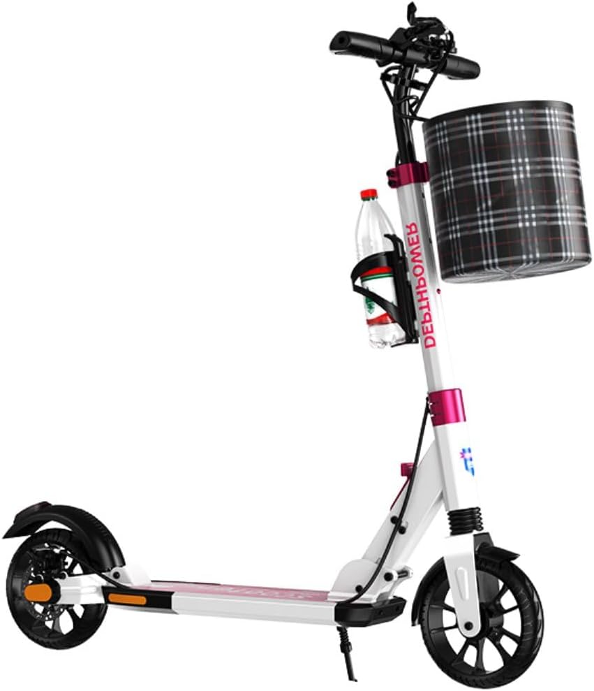 Big Wheels Kick Scooter, Foldable Lightweight Scooter with Adjustable Handlebar, Shock Absorption, Perfect for Kids Ages 6, Teens, Adults (White, L98xW14.5cm, H:87-109cm)