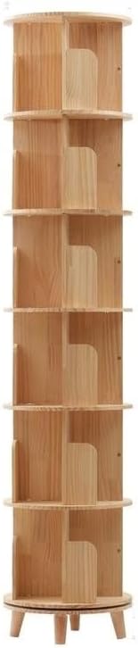 Rotating Bookshelf Tower 360° Wooden Bookcase Figure Display Shelf Bedroom Storage Rack Classroom Organizer Home Decor Furniture Birthday Gift (6-Tier（Wood with Legs）,one)