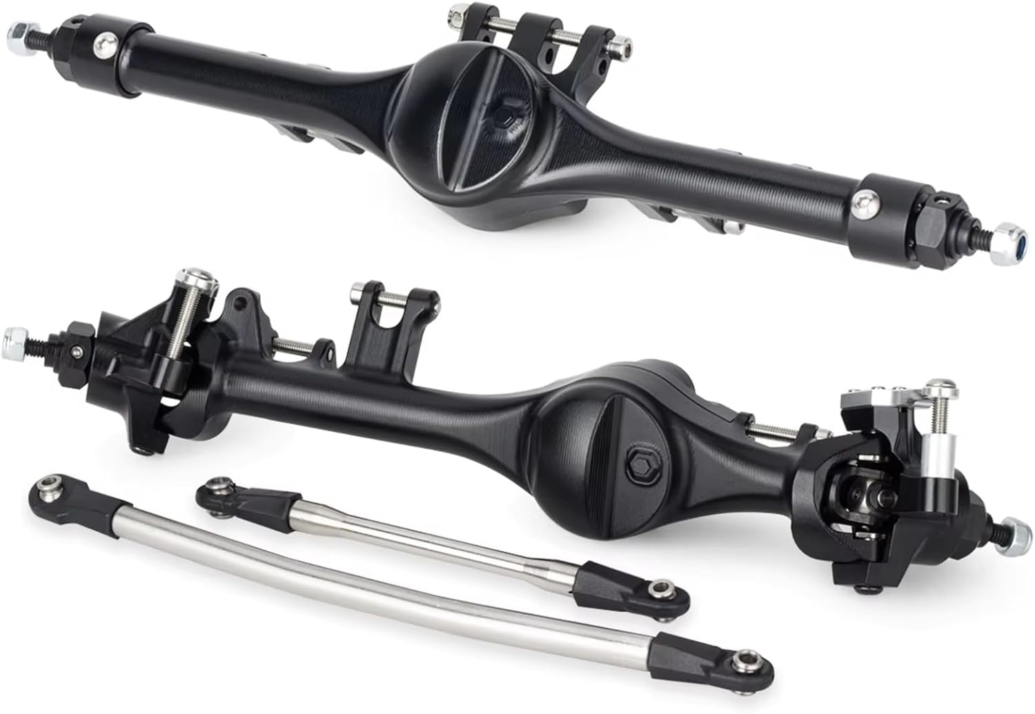 Rc Crawlers Axles For Axial For SCX10 II VS4-10 F10T 1/10 CNC Aluminum Front Rear Straight Axle Set Black RC Crawler Car Upgrade Parts(Black,1set)